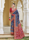 Monjolika Fashion Silk Foil Print Classic Saree In Navy Blue - Distacart