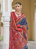 Monjolika Fashion Silk Foil Print Classic Saree In Navy Blue - Distacart