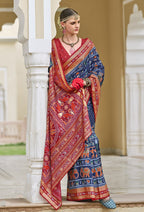 Monjolika Fashion Silk Foil Print Classic Saree In Navy Blue - Distacart