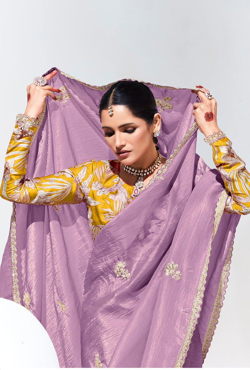 Monjolika Fashion Lavender and Magenta Fancy Fabric Reception Contemporary Saree