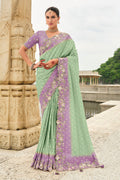 Monjolika Fashion Silk Blend Cutwork Sea Green Reception Classic Saree
