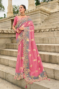 Monjolika Fashion Pink Embroidered Silk Blend Sangeet Contemporary Saree
