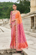 Monjolika Fashion Silk Blend Pink And Orange Buttis Trendy Saree
