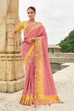 Monjolika Fashion Silk Blend Pink Embroidered Contemporary Saree