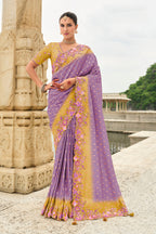 Monjolika Fashion Embroidered Silk Blend Lavender Trendy Saree
