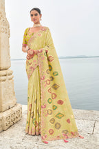 Monjolika Fashion Silk Blend Stone Green Classic Saree