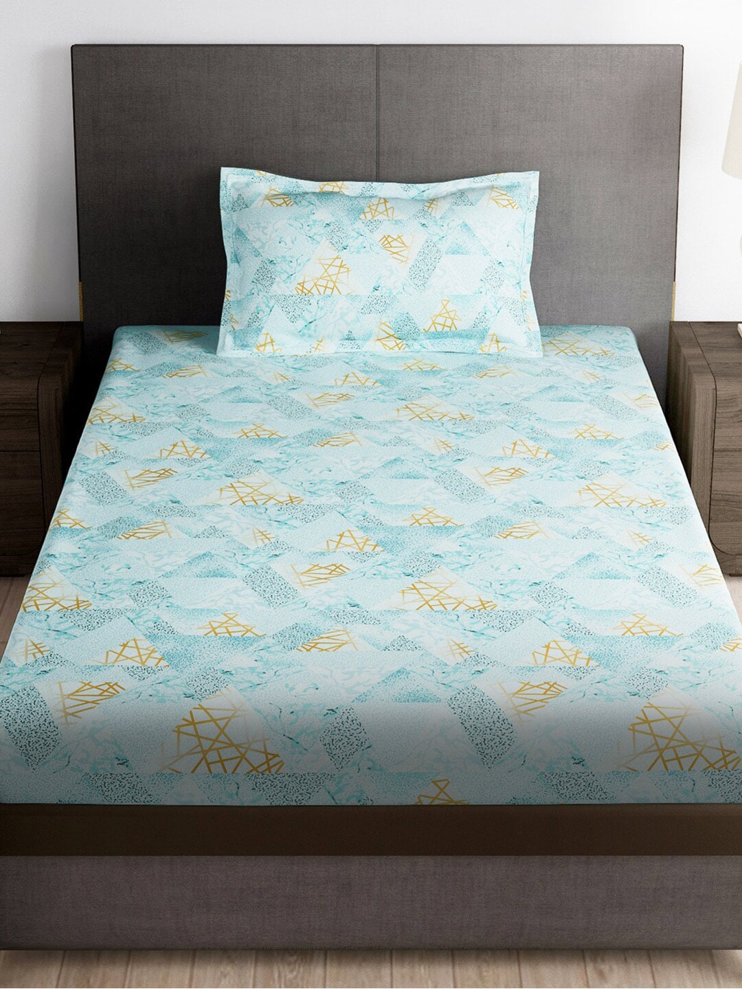 Story@home Blue & Yellow Printed Microfiber 180 TC Bedsheet With Pillow Cover - Distacart