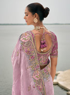 Monjolika Fashion Lavender Color Banarasi Silk Blend Embroidered With Heavy Patchwork Border Saree - Distacart