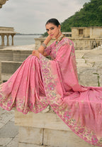 Monjolika Fashion Pink Color Banarasi Silk Blend Sequin Embroidered With Heavy Patchwork Border Saree - Distacart