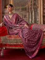 Monjolika Fashion Silk Blend Burgundy Printed Contemporary Saree