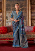 Monjolika Fashion Silk Blend Blue Printed Contemporary Saree