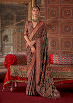 Monjolika Fashion Silk Blend Brown Printed Contemporary Saree