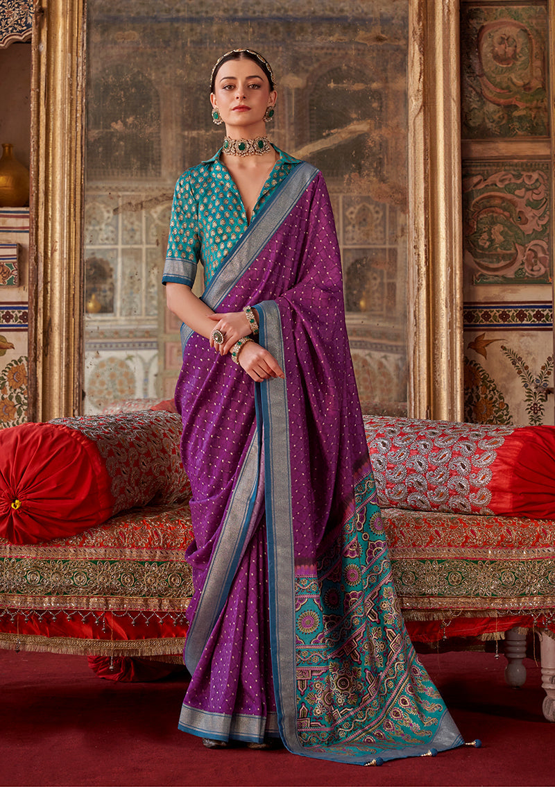 Monjolika Fashion Silk Blend Magenta Printed Contemporary Saree