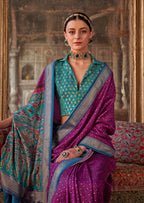 Monjolika Fashion Silk Blend Magenta Printed Contemporary Saree