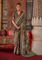 Monjolika Fashion Silk Blend Brown Printed Contemporary Saree