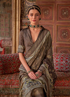 Monjolika Fashion Silk Blend Brown Printed Contemporary Saree
