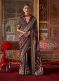 Monjolika Fashion Silk Blend Dark Brown Printed Contemporary Saree