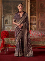 Monjolika Fashion Silk Blend Dark Brown Printed Contemporary Saree