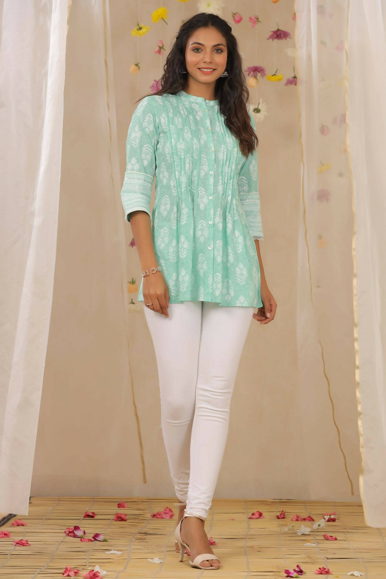 Juniper Women Mint Cambric Printed A-Line Tunic - Distacart