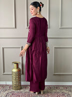The52 Embroidered Vichitra Silk Fabric Straight Kurta, Pant and Dupatta Set - Distacart