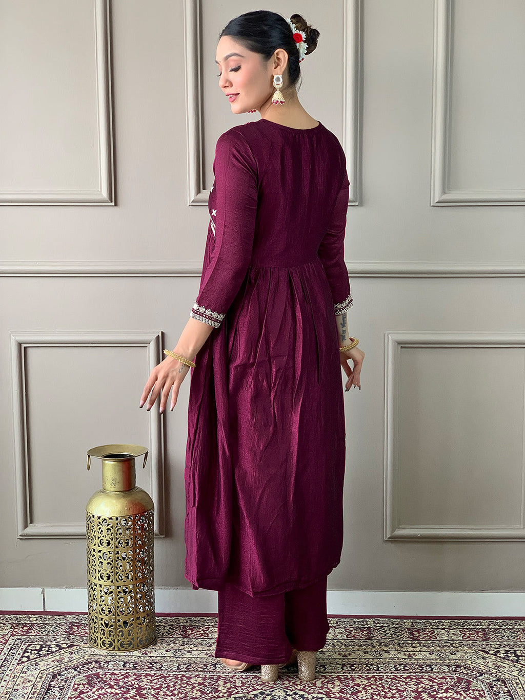 The52 Embroidered Vichitra Silk Fabric Straight Kurta, Pant and Dupatta Set - Distacart