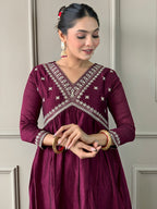 The52 Embroidered Vichitra Silk Fabric Straight Kurta, Pant and Dupatta Set - Distacart