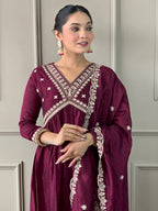 The52 Embroidered Vichitra Silk Fabric Straight Kurta, Pant and Dupatta Set - Distacart