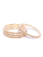 Gold-Plated Alloy Pearl And Rhinestones Studded Bangle Set - The Pari - Distacart