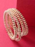 Gold-Plated Alloy Pearl And Rhinestones Studded Bangle Set - The Pari - Distacart