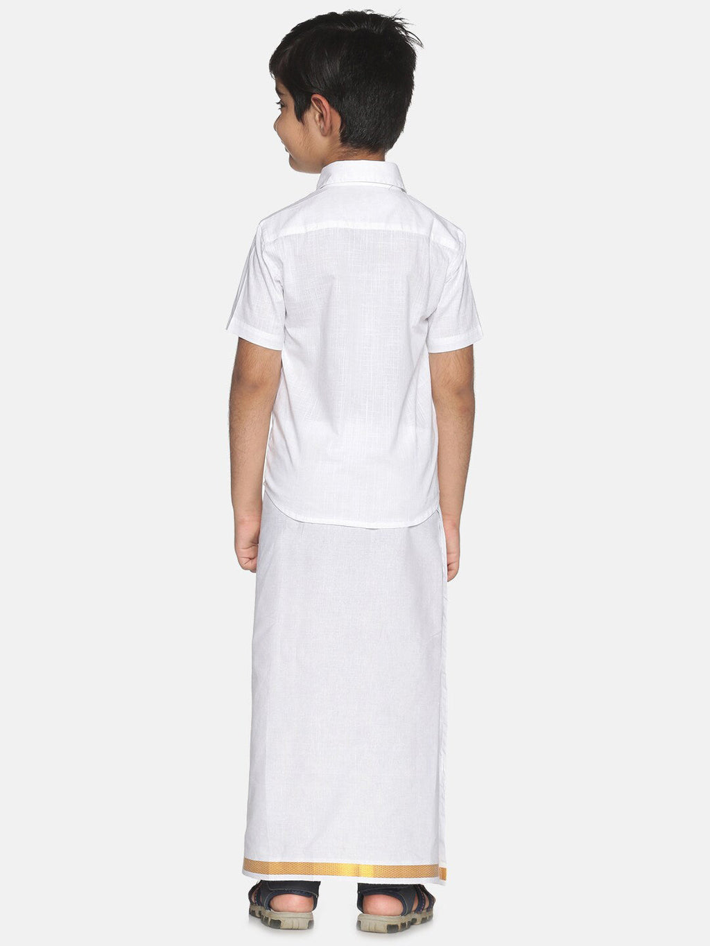 Sethukrishna Boys White & Gold-Toned Shirt with Dhoti