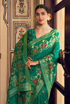 Monjolika Fashion Teal Silk Blend Banarasi Zari Work Classic Saree - Distacart