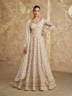 Anaita White Real Georgette Sequins Embroidered Anarkali Salwar Suit - Distacart