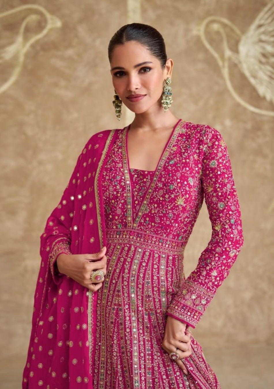 Anaita Pink Real Georgette Sequins Embroidered Anarkali Salwar Suit - Distacart