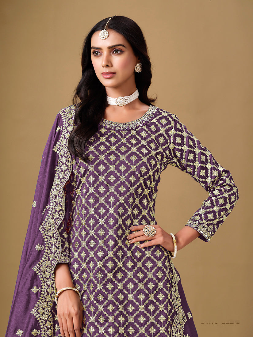 Monjolika Fashion Jacquard Work Dola Purple Readymade Lehenga Choli