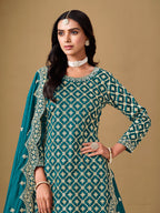 Monjolika Fashion Jacquard Work Dola Teal Readymade Lehenga Choli
