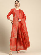 Sangria Women Ethnic Motifs Embroidered Sequinned Kurta with Sharara With Dupatta - Distacart