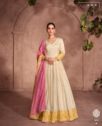 Anaita Off White & Yellow Viscose Shimmer Embroidered Readymade Anarkali Suit - Distacart