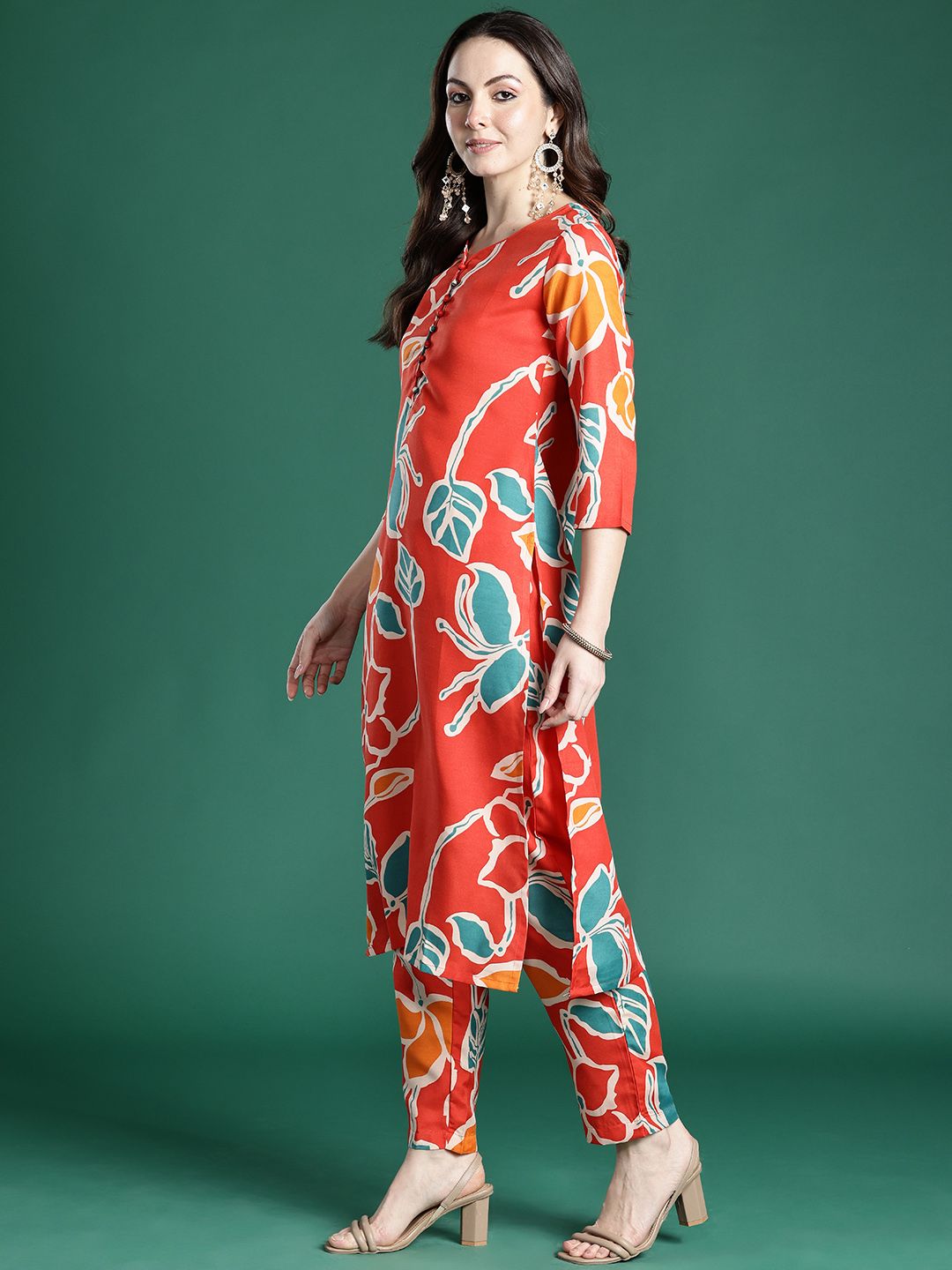 Indo Era Floral Printed Regular Pure Cotton Kurta with Trousers - Distacart