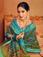 Monjolika Fashion Aqua Blue Georgette Printed Festival Designer Saree