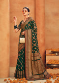 Monjolika Fashion Dark Green Georgette Woven Festival Designer Saree