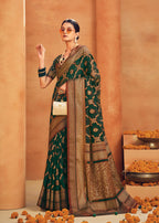 Monjolika Fashion Dark Green Georgette Woven Festival Designer Saree