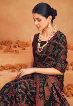 Monjolika Fashion Black Georgette Printed Festival Designer Saree