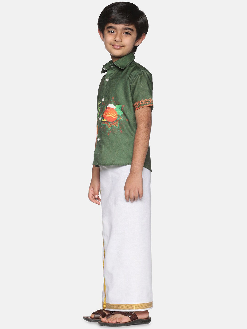 Sethukrishna Boys Olive Green Printed Shirt