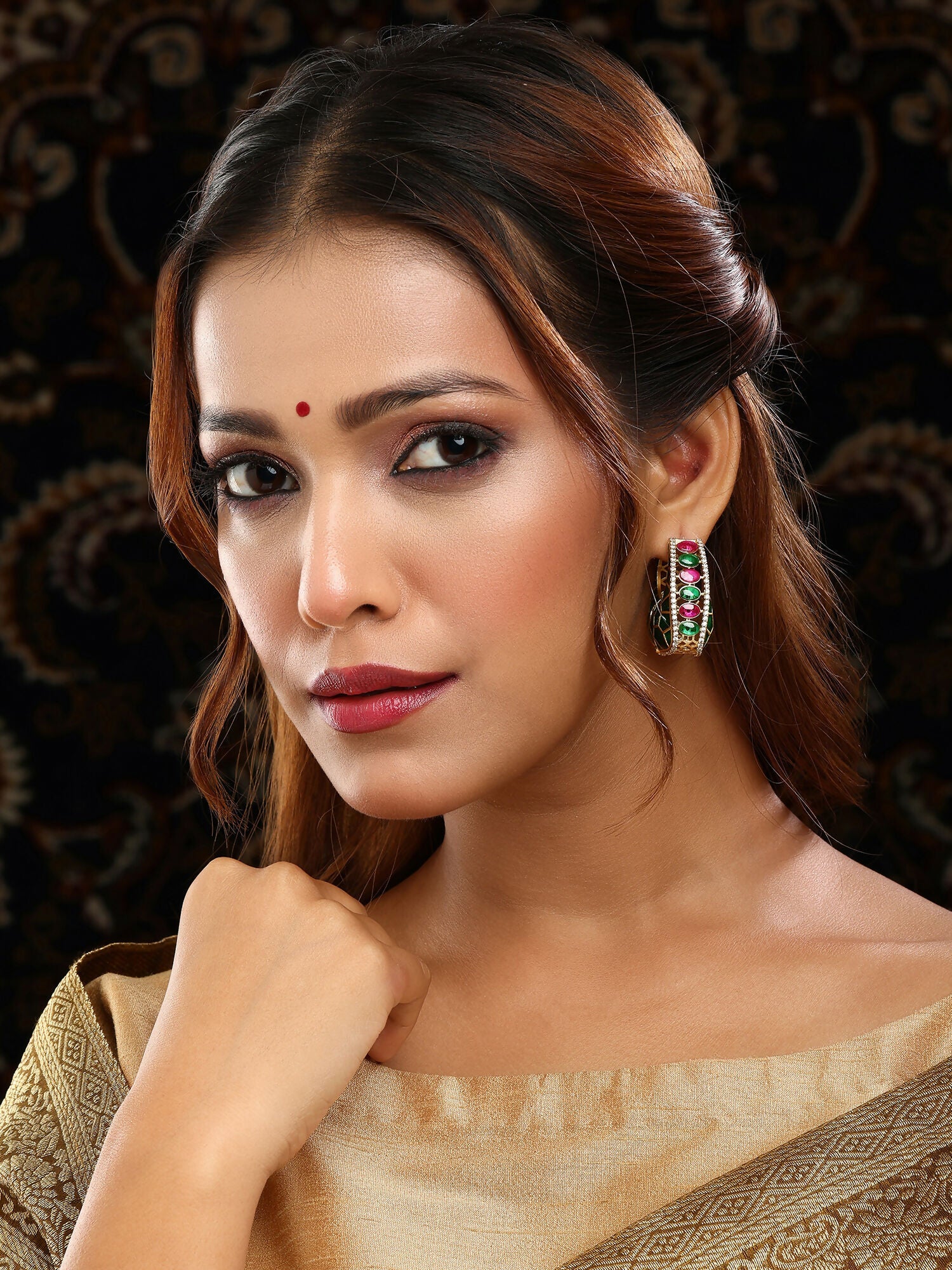 Ruby Raang Gold Polished Kundan Work Multi-Color Loops
