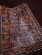 Baby Brown Mix With Pink Floral Design Printed Semi Chanderi Saree By Gayathri Reddy Designer Studio - Distacart