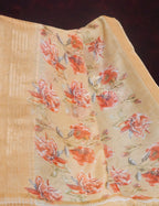 Shades of Wheat with Floral Design Semi Chanderi Saree By Gayathri Reddy Designer Studio - Distacart
