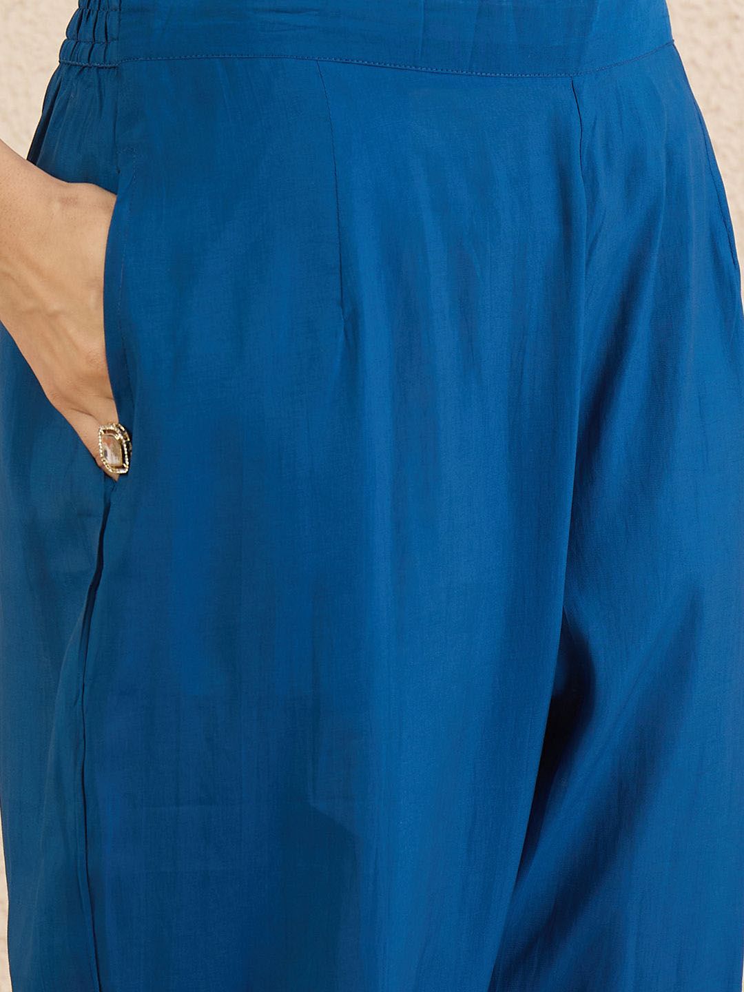 Indo Era Ethnic Motifs Embroidered Regular V-Neck Straight Kurta With Trousers & Dupatta - Distacart
