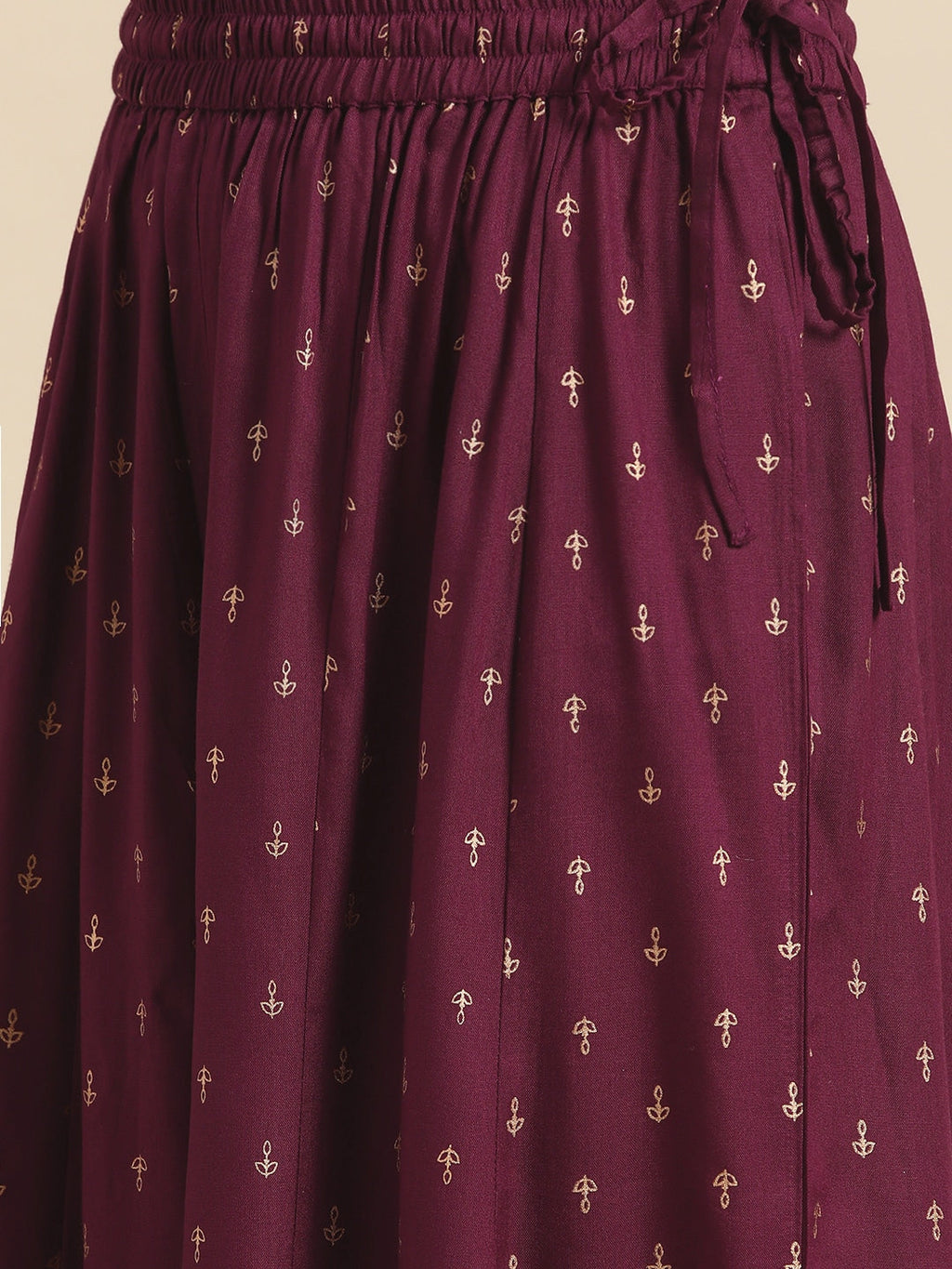 Sangria Women Burgundy & Golden Ethnic Motifs Printed Kurta with Sharara & Dupatta - Distacart