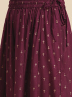 Sangria Women Burgundy & Golden Ethnic Motifs Printed Kurta with Sharara & Dupatta - Distacart
