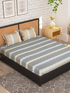 Story@home Grey & Peach-Coloured Striped 180 TC Queen Bedsheet With 2 Pillow Covers - Distacart